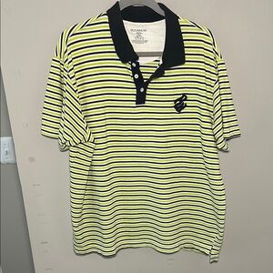 Rocawear Men's Black green and white Striped Polo Shirt